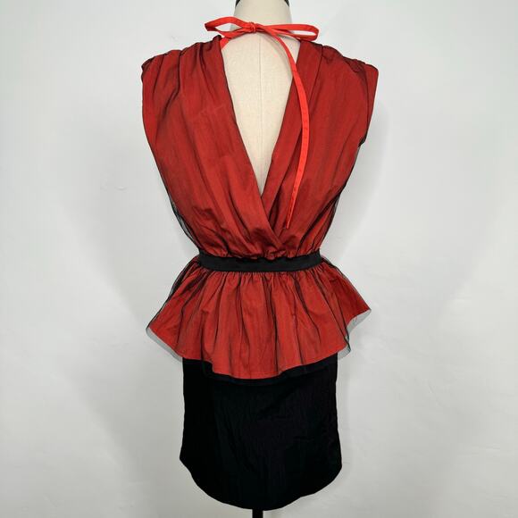 NWT Melissa Taffeta Peplum Dress Orange Black Tulle Mini Party Cocktail Size M - Picture 5 of 8